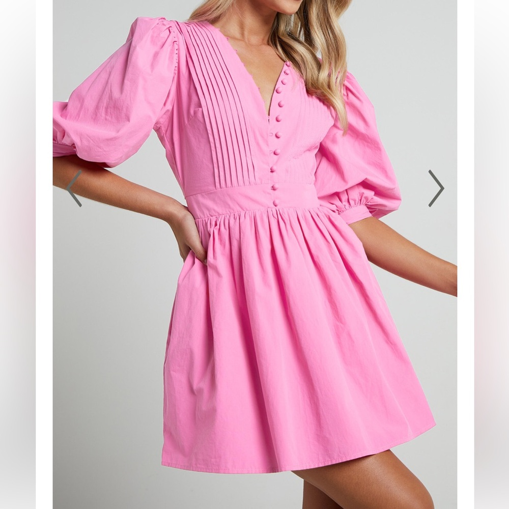 ZANDRA MINI DRESS - PUFF SLEEVE POPLIN DRESS IN ICE PINK